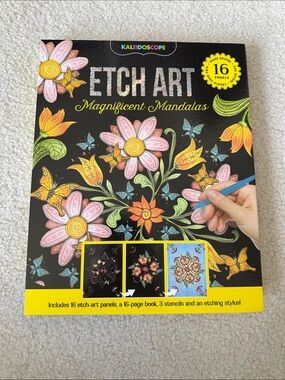 Kaleidoscope Etch Art Magnificent Mandalas Coloring Kit - Black Floral Cover
